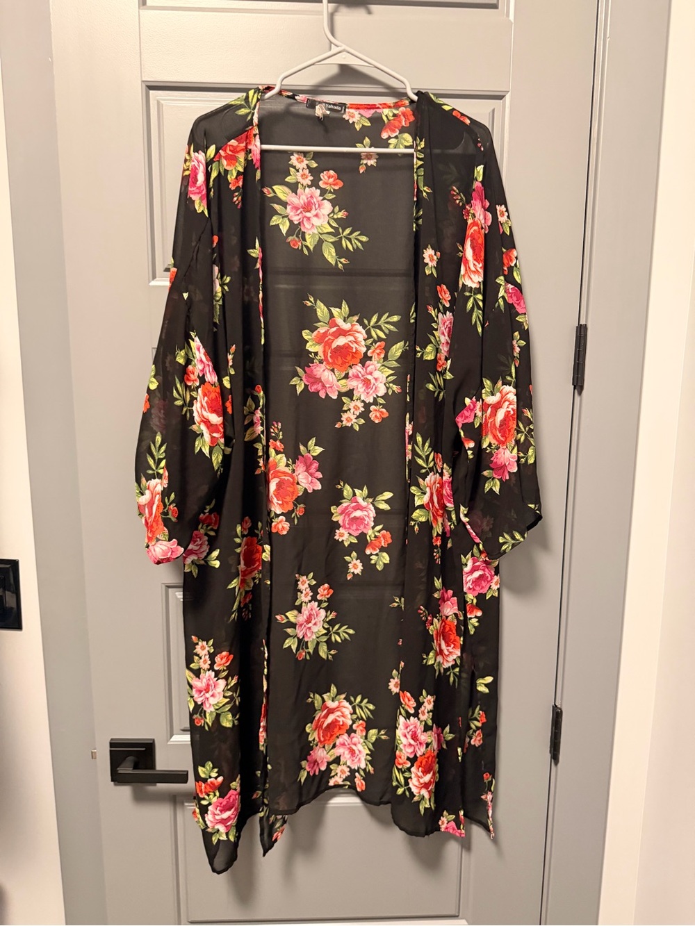 Yahada Floral Sheer Black Kimono